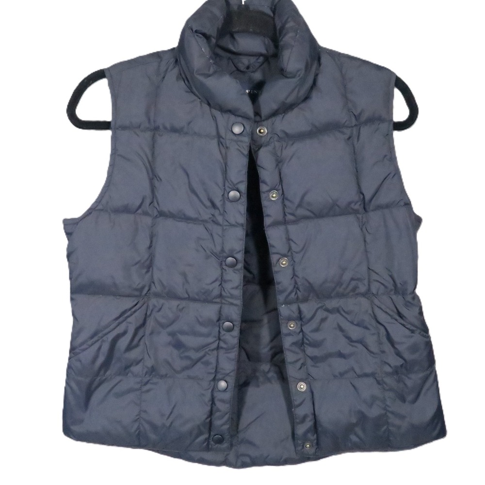 Lands End Down Puffer Vest Women XS Black Snap Front Down Filled Gorpcore Winter